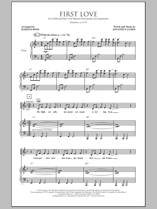 Download Harold Ross First Love Sheet Music and learn how to play SATB PDF digital score in minutes