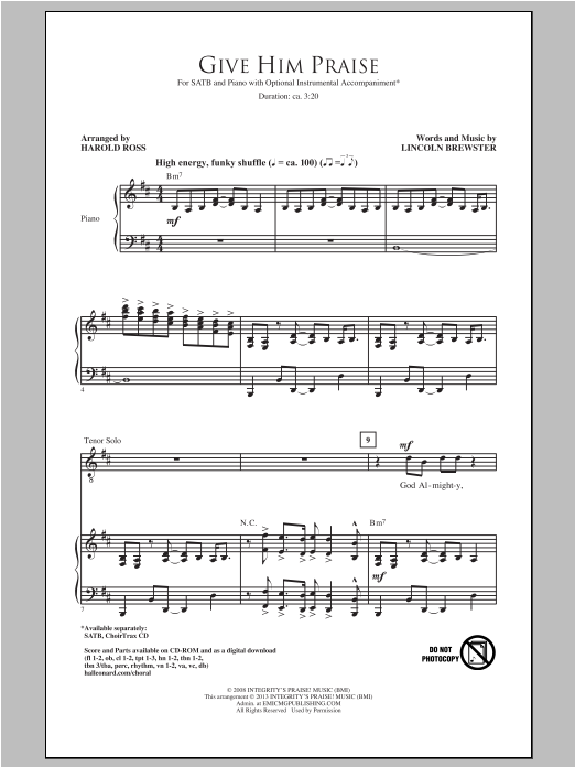 Download Harold Ross Give Him Praise Sheet Music and learn how to play SATB PDF digital score in minutes