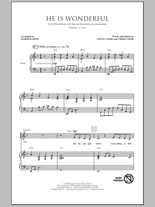 Download Harold Ross He Is Wonderful Sheet Music and learn how to play SATB Choir PDF digital score in minutes