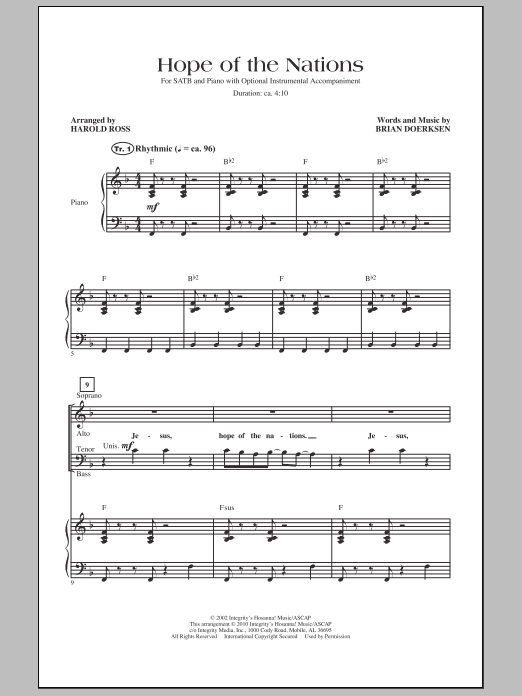 Download Harold Ross Hope Of The Nations Sheet Music and learn how to play SATB Choir PDF digital score in minutes