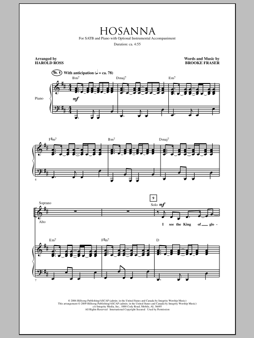 Download Harold Ross Hosanna Sheet Music and learn how to play SATB Choir PDF digital score in minutes