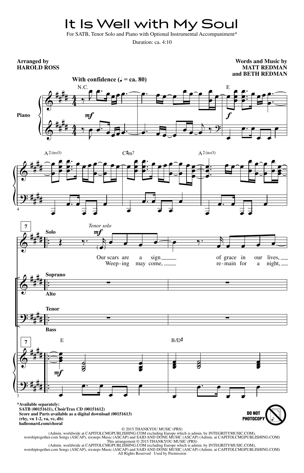 Download Matt Redman It Is Well With My Soul (arr. Harold Ross) Sheet Music and learn how to play SATB PDF digital score in minutes