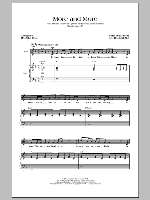 Download Harold Ross More And More Sheet Music and learn how to play SATB PDF digital score in minutes
