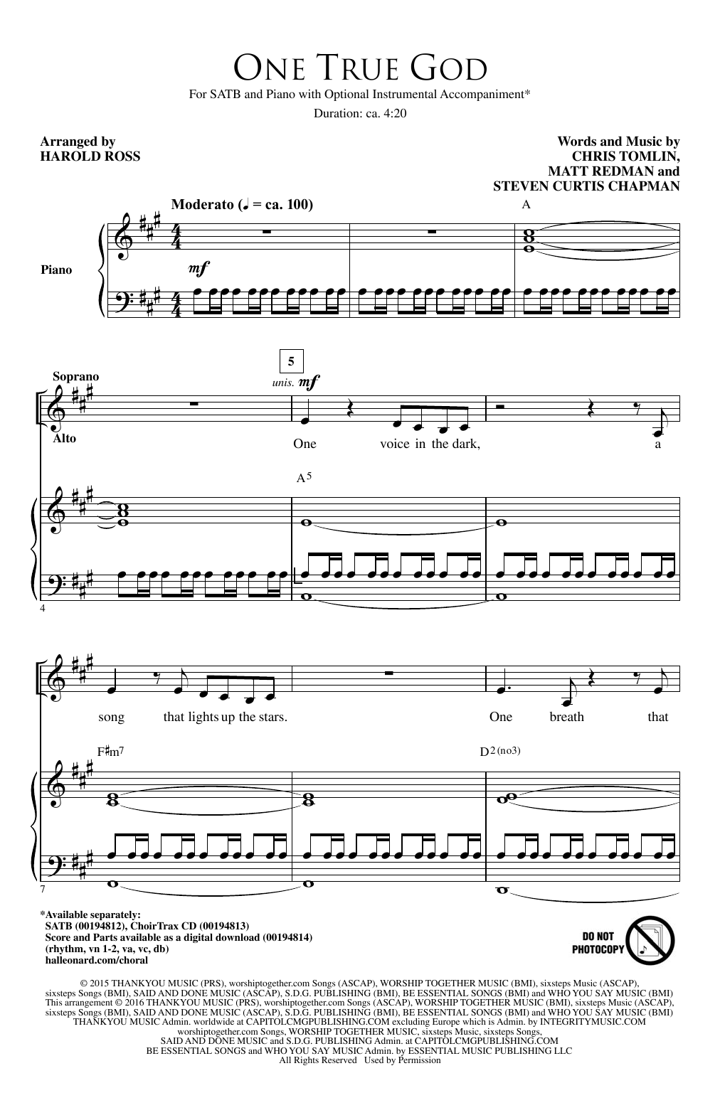 Download Harold Ross One True God Sheet Music and learn how to play SATB PDF digital score in minutes