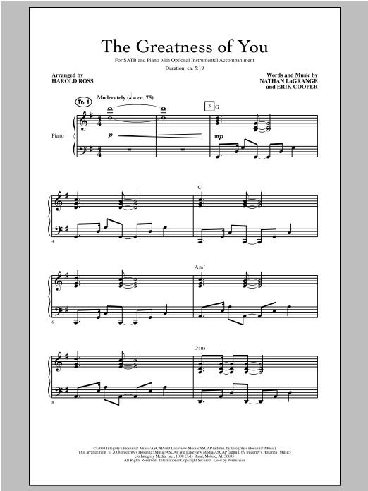 Download Harold Ross The Greatness Of You Sheet Music and learn how to play SATB PDF digital score in minutes