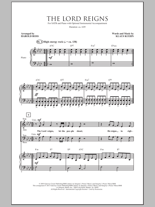 Download Harold Ross The Lord Reigns Sheet Music and learn how to play SATB PDF digital score in minutes