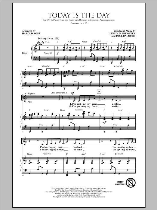 Download Harold Ross Today Is The Day Sheet Music and learn how to play SATB PDF digital score in minutes