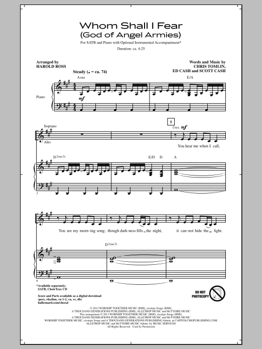 Download Harold Ross Whom Shall I Fear (God Of Angel Armies) Sheet Music and learn how to play SATB PDF digital score in minutes