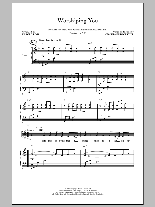 Download Harold Ross Worshiping You Sheet Music and learn how to play SATB PDF digital score in minutes