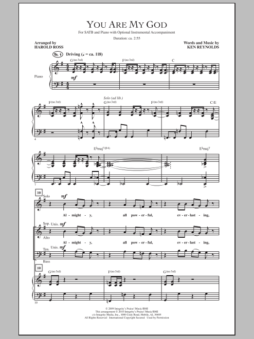 Download Harold Ross You Are My God Sheet Music and learn how to play SATB Choir PDF digital score in minutes