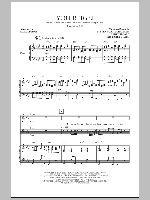 Download Harold Ross You Reign Sheet Music and learn how to play SATB Choir PDF digital score in minutes