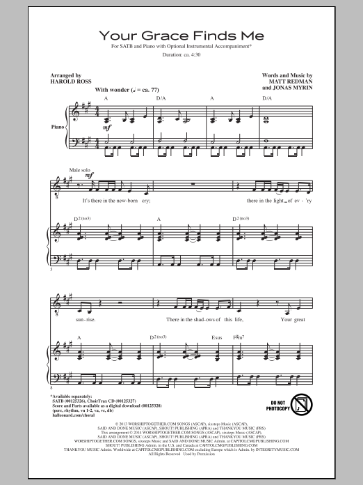 Download Harold Ross Your Grace Finds Me Sheet Music and learn how to play SATB PDF digital score in minutes