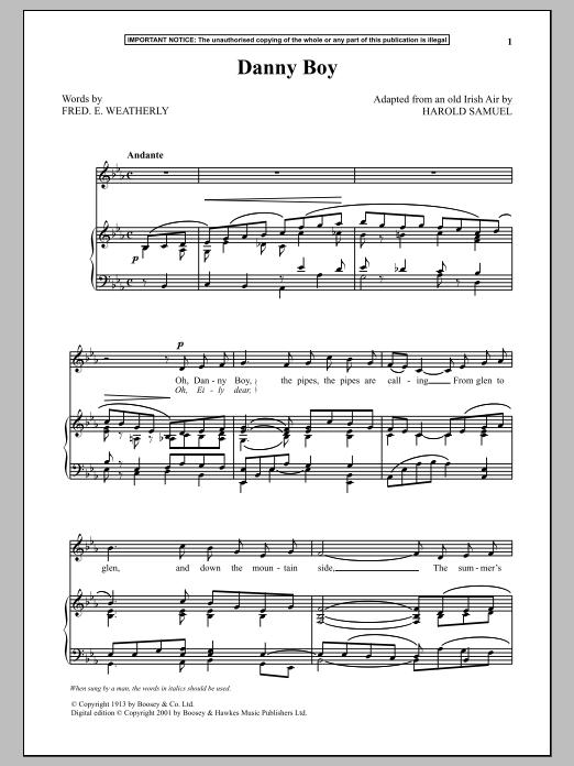 Download Harold Samuel Danny Boy Sheet Music and learn how to play Piano & Vocal PDF digital score in minutes