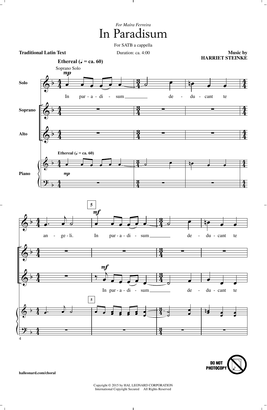 Download Harriet Steinke In Paradisum Sheet Music and learn how to play SATB PDF digital score in minutes