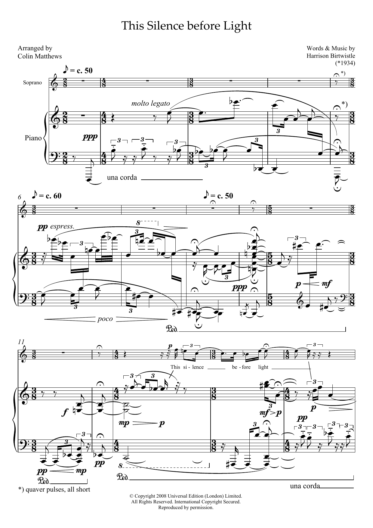 Download Harrison Birtwistle This Silence before Light (for soprano & piano) Sheet Music and learn how to play Piano & Vocal PDF digital score in minutes