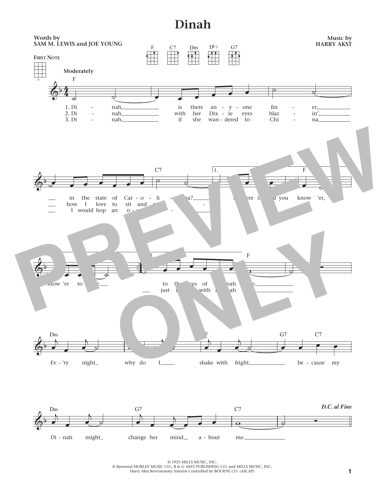Download Harry Akst Dinah Sheet Music and learn how to play Ukulele PDF digital score in minutes