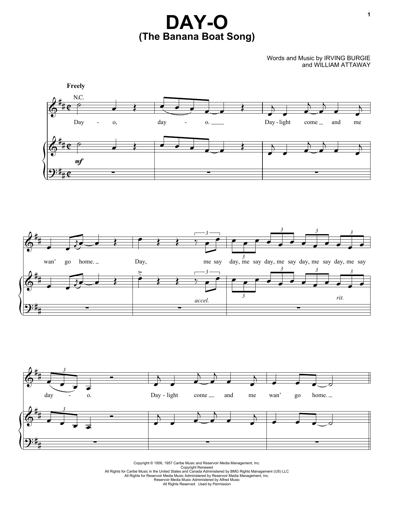 Download Harry Belafonte Day-O (The Banana Boat Song) Sheet Music and learn how to play Easy Guitar Tab PDF digital score in minutes