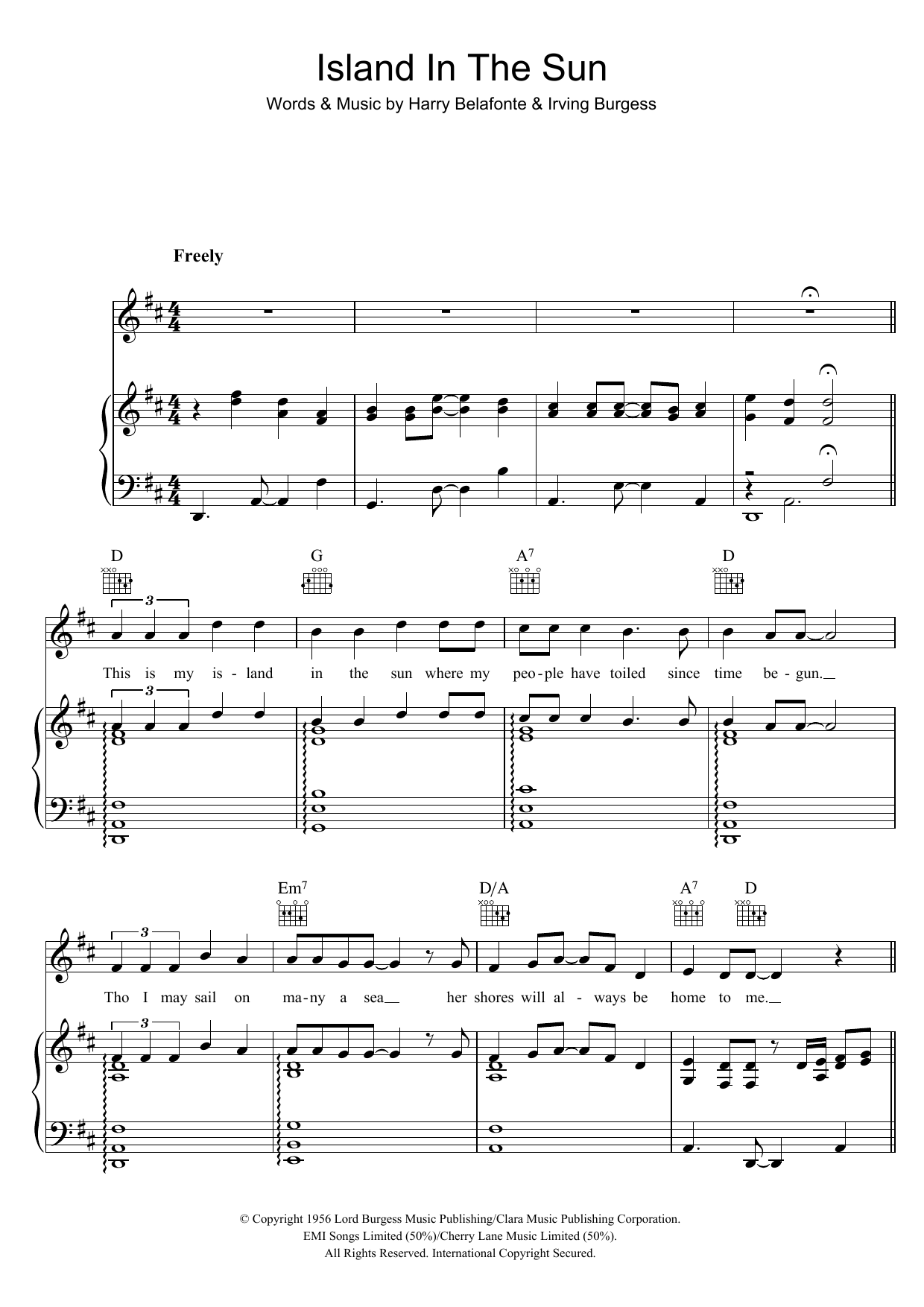 Download Harry Belafonte Island In The Sun Sheet Music and learn how to play Ukulele with strumming patterns PDF digital score in minutes
