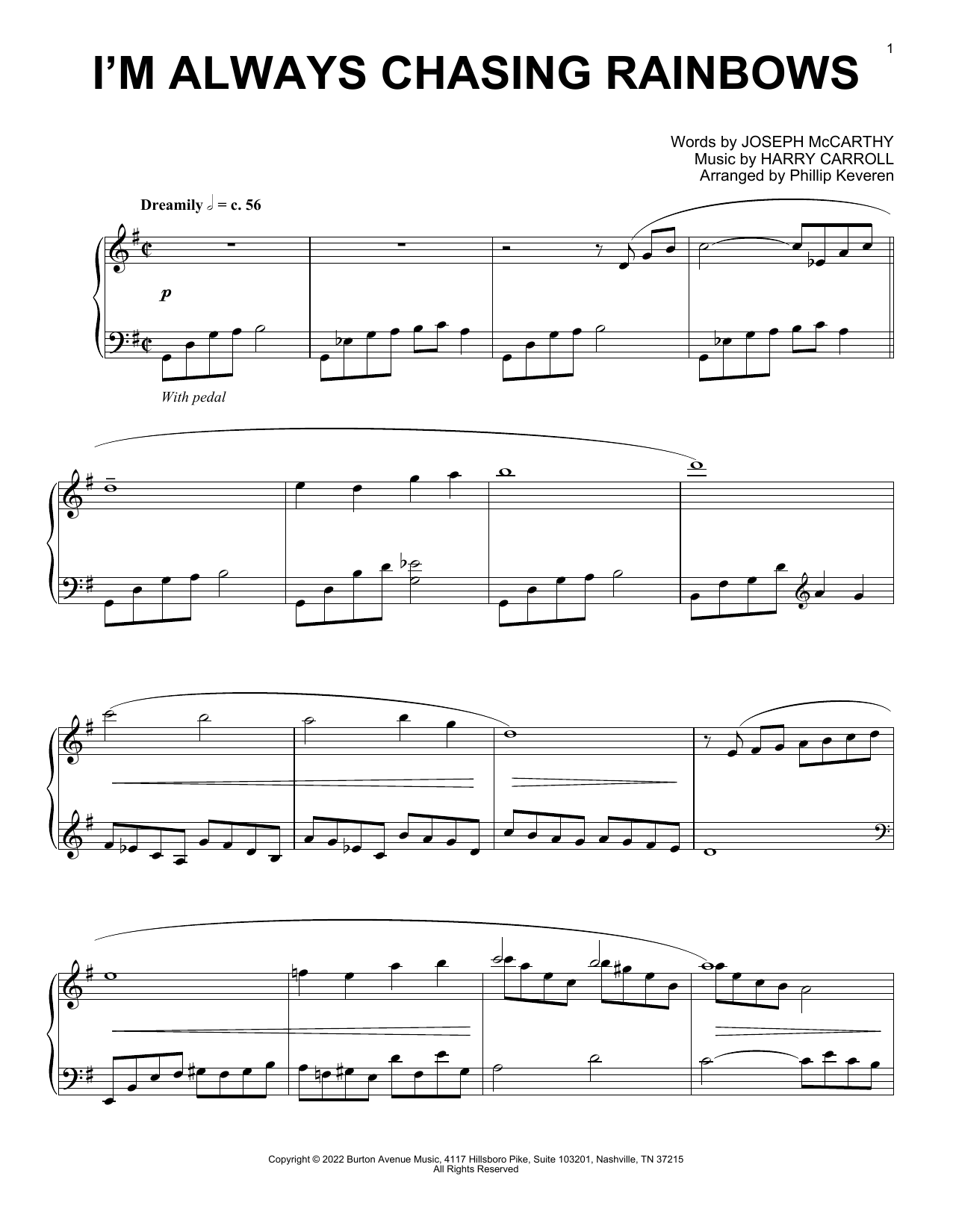 Download Harry Carroll I'm Always Chasing Rainbows (arr. Phillip Keveren) Sheet Music and learn how to play Piano Solo PDF digital score in minutes