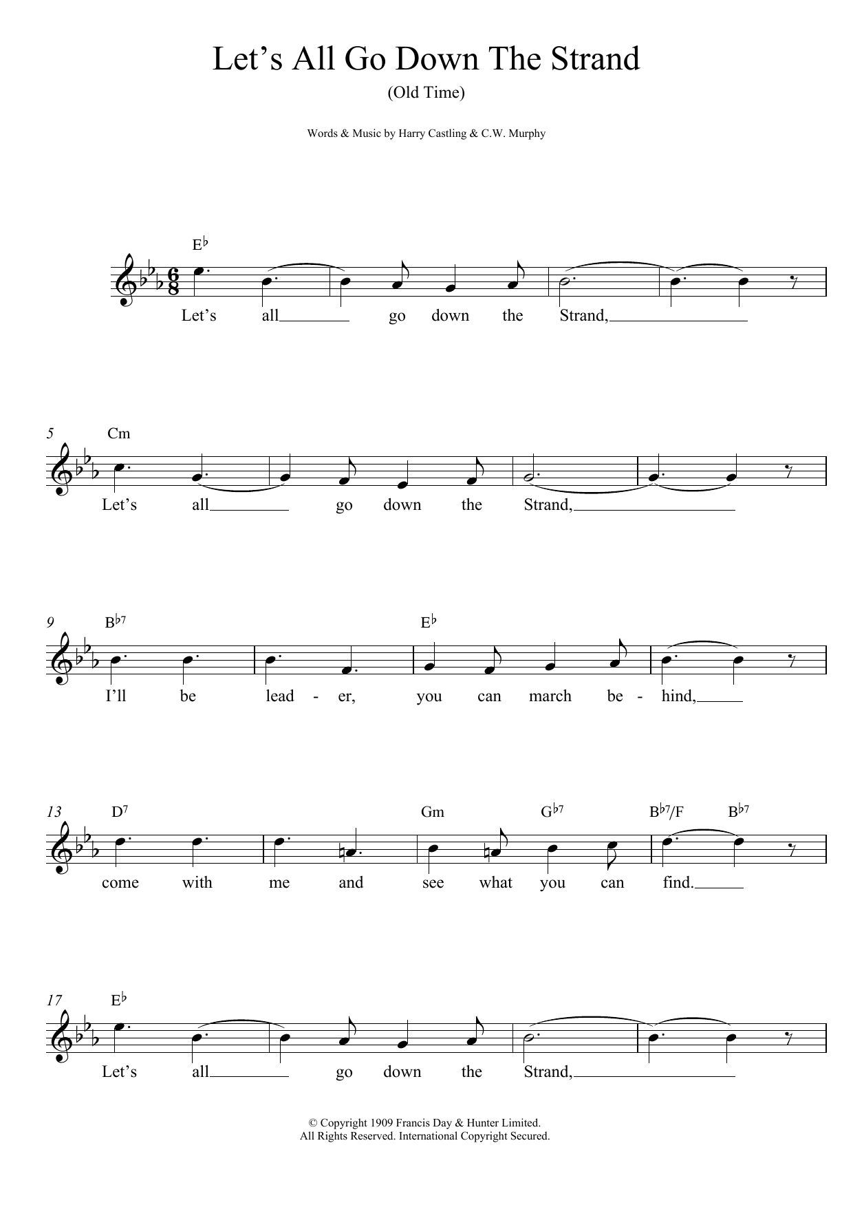 Download Harry Castling Let's All Go Down The Strand Sheet Music and learn how to play Melody Line, Lyrics & Chords PDF digital score in minutes