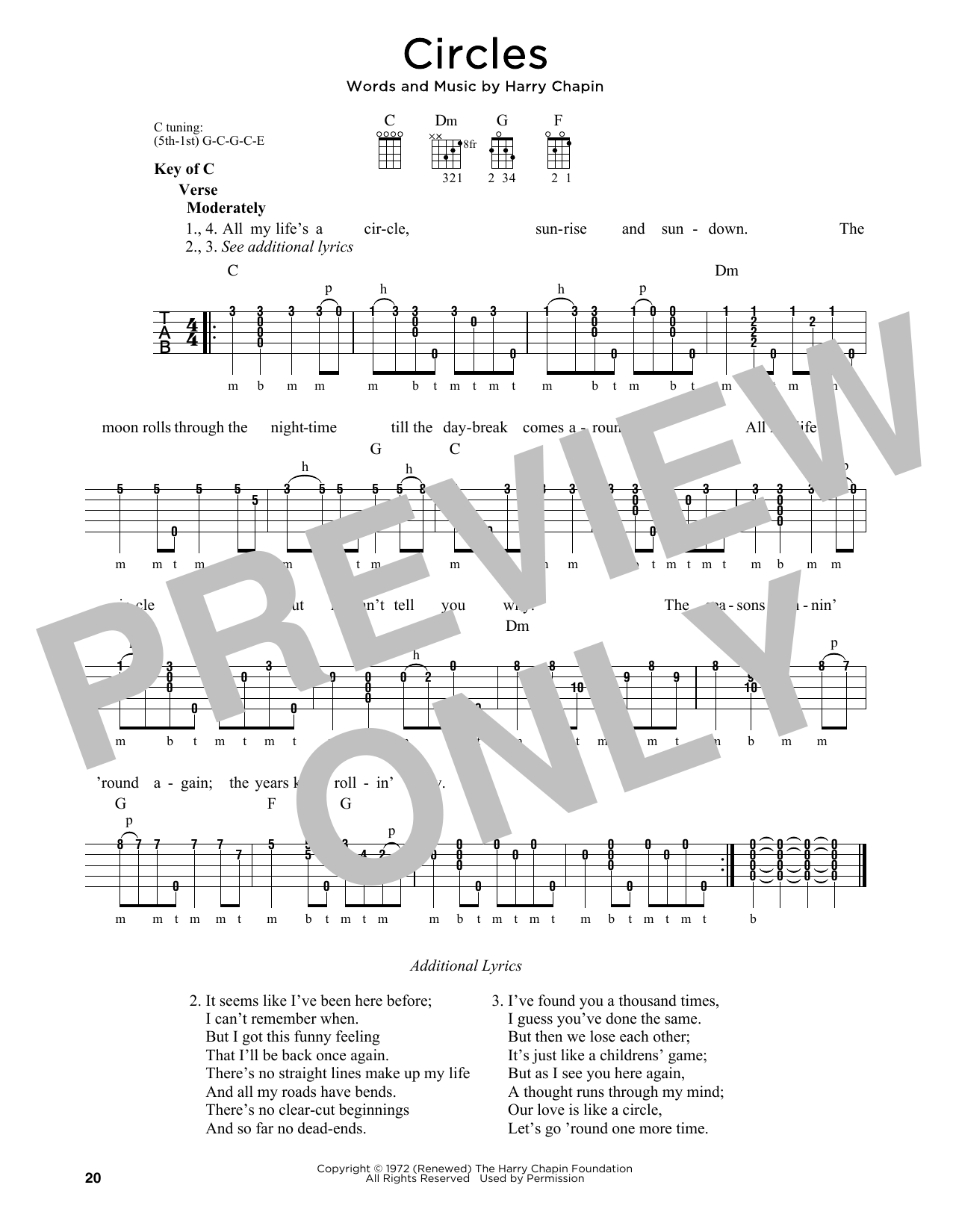 Download Harry Chapin Circle (Circles) Sheet Music and learn how to play Banjo Tab PDF digital score in minutes