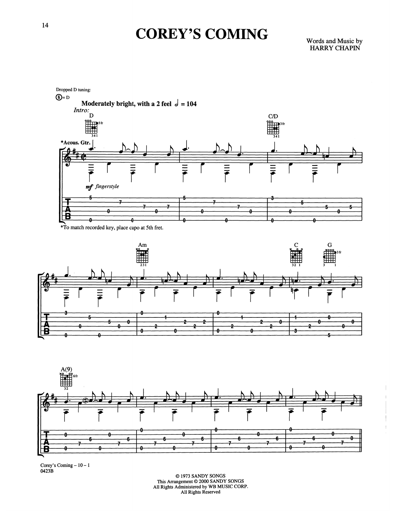 Download Harry Chapin Corey's Coming Sheet Music and learn how to play Guitar Tab PDF digital score in minutes