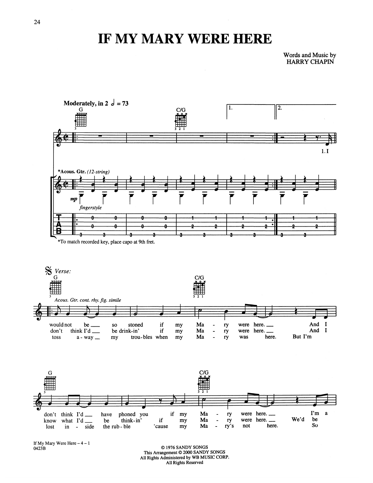 Download Harry Chapin If My Mary Were Here Sheet Music and learn how to play Guitar Tab PDF digital score in minutes