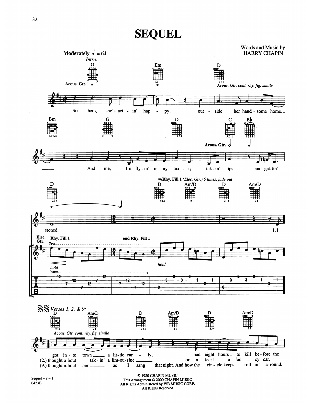 Download Harry Chapin Sequel Sheet Music and learn how to play Guitar Tab PDF digital score in minutes