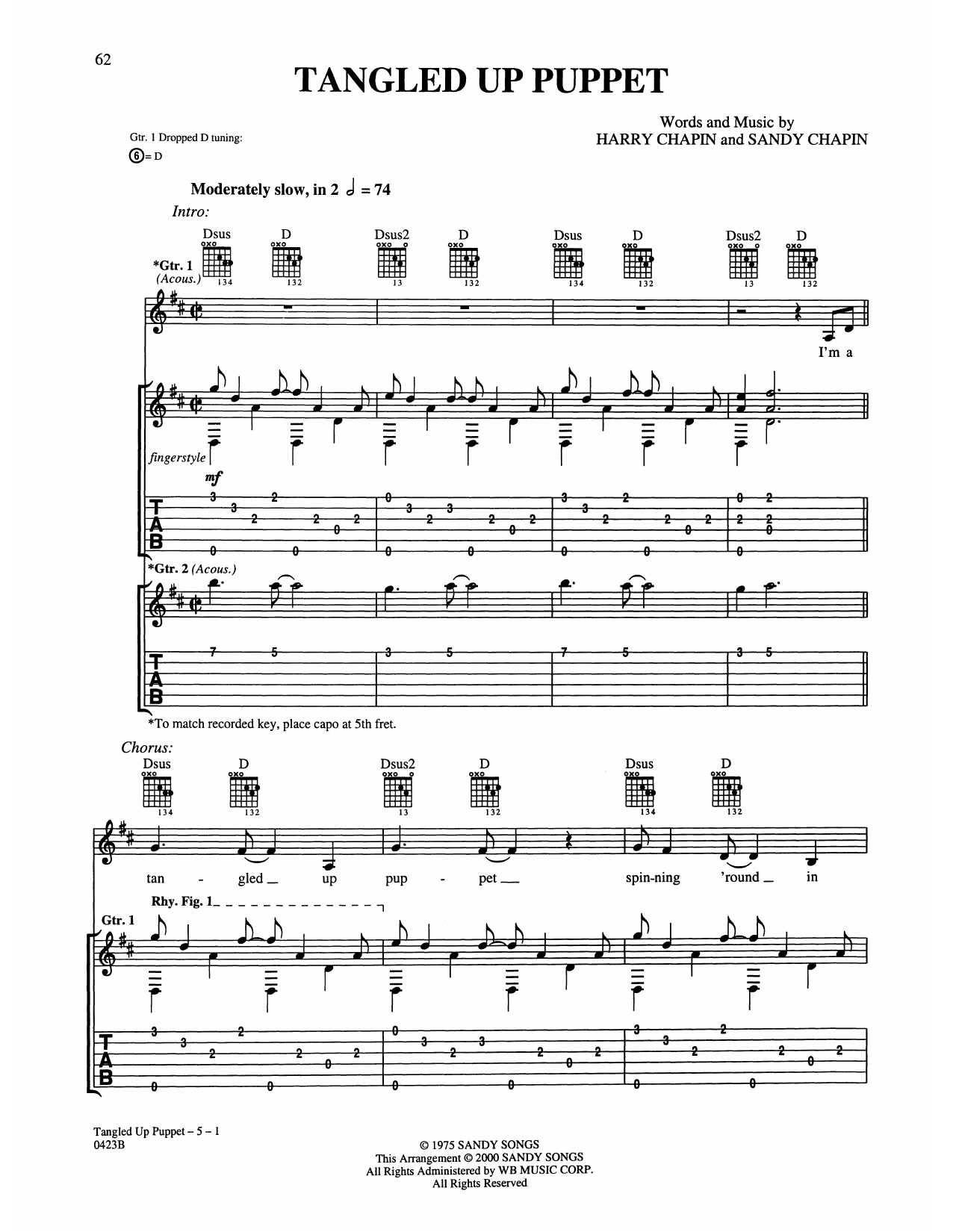 Download Harry Chapin Tangled Up Puppet Sheet Music and learn how to play Guitar Tab PDF digital score in minutes