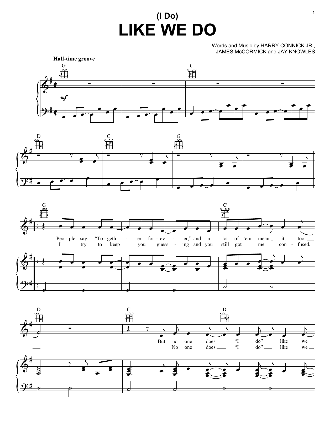 Download Harry Connick Jr. (I Do) Like We Do Sheet Music and learn how to play Piano, Vocal & Guitar (Right-Hand Melody) PDF digital score in minutes
