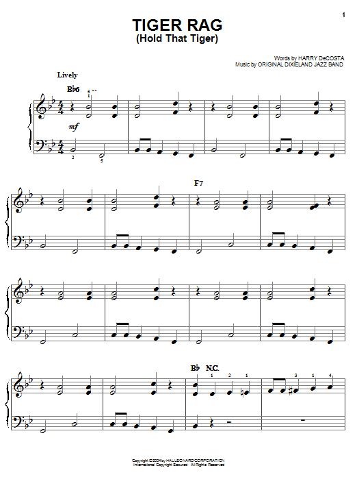 Download Harry DeCosta Tiger Rag (Hold That Tiger) Sheet Music and learn how to play Easy Piano PDF digital score in minutes