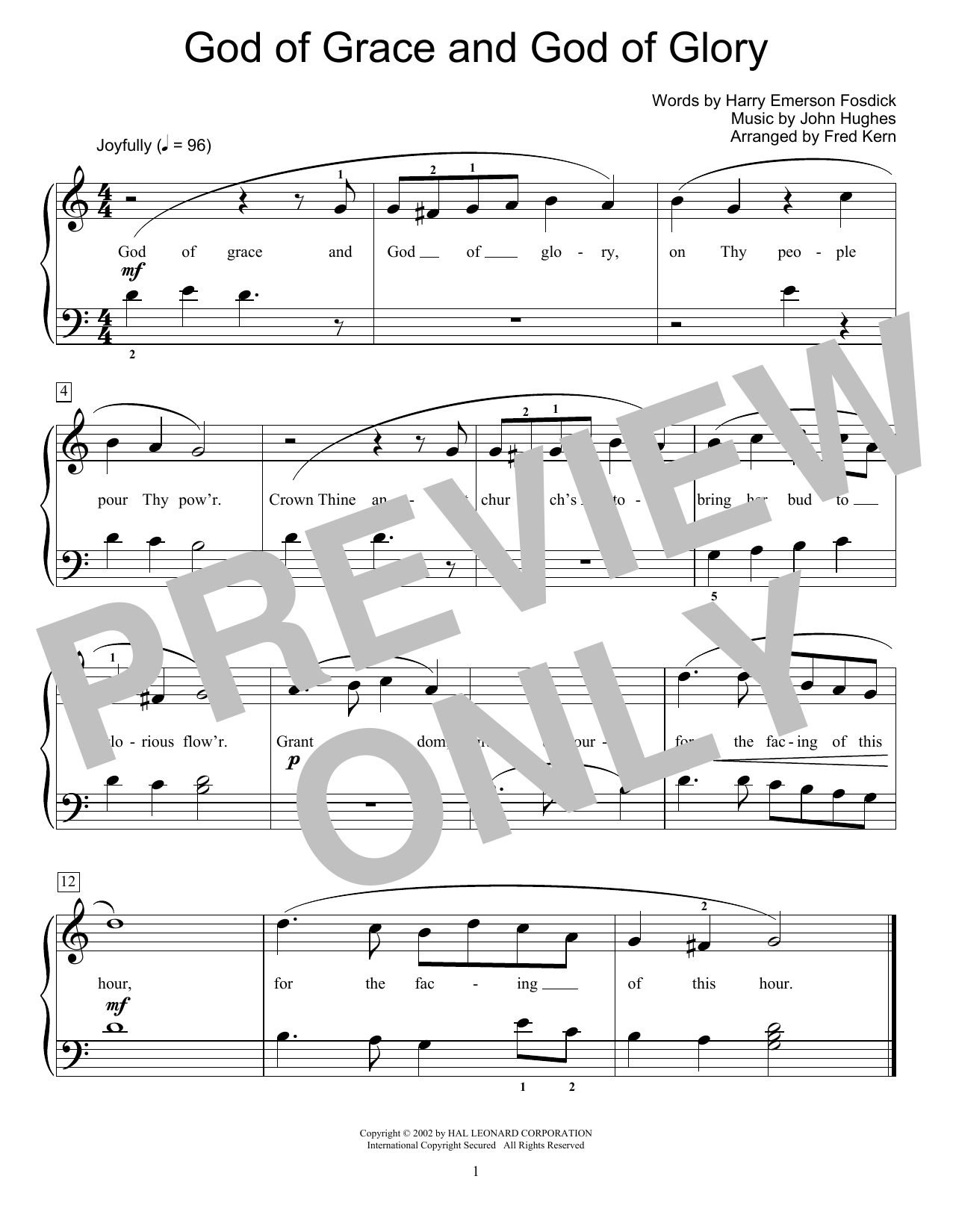 Download Harry Emerson Fosdick God Of Grace And God Of Glory Sheet Music and learn how to play Educational Piano PDF digital score in minutes