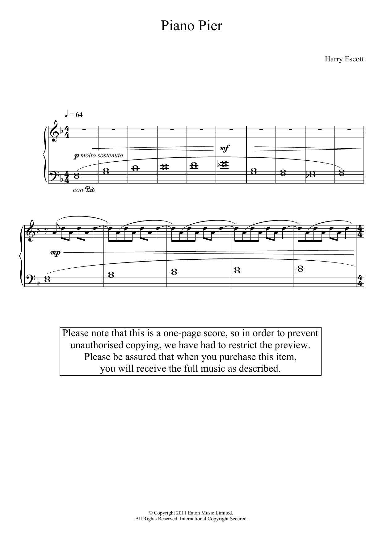 Download Harry Escott Piano Pier Sheet Music and learn how to play Piano PDF digital score in minutes