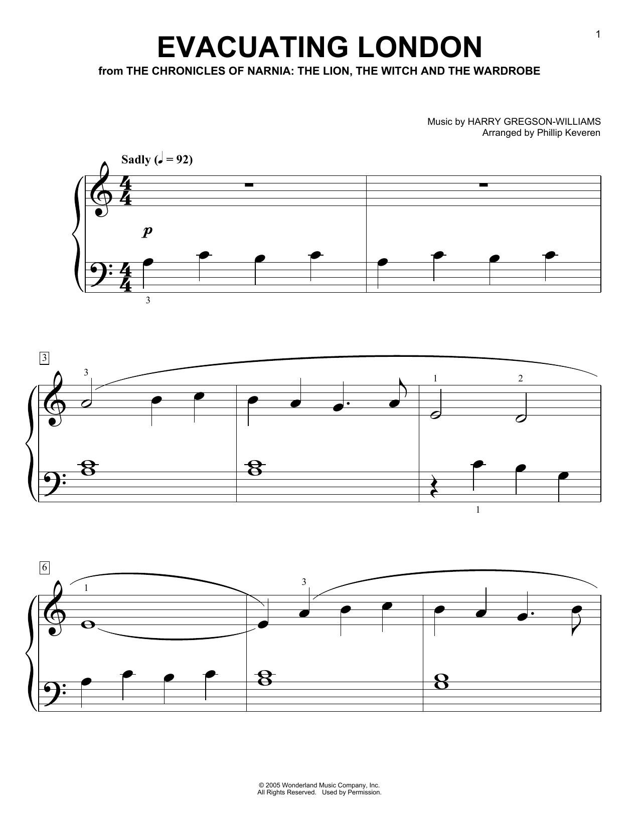 Download Harry Gregson-Williams Evacuating London (arr. Phillip Keveren) Sheet Music and learn how to play Big Note Piano PDF digital score in minutes
