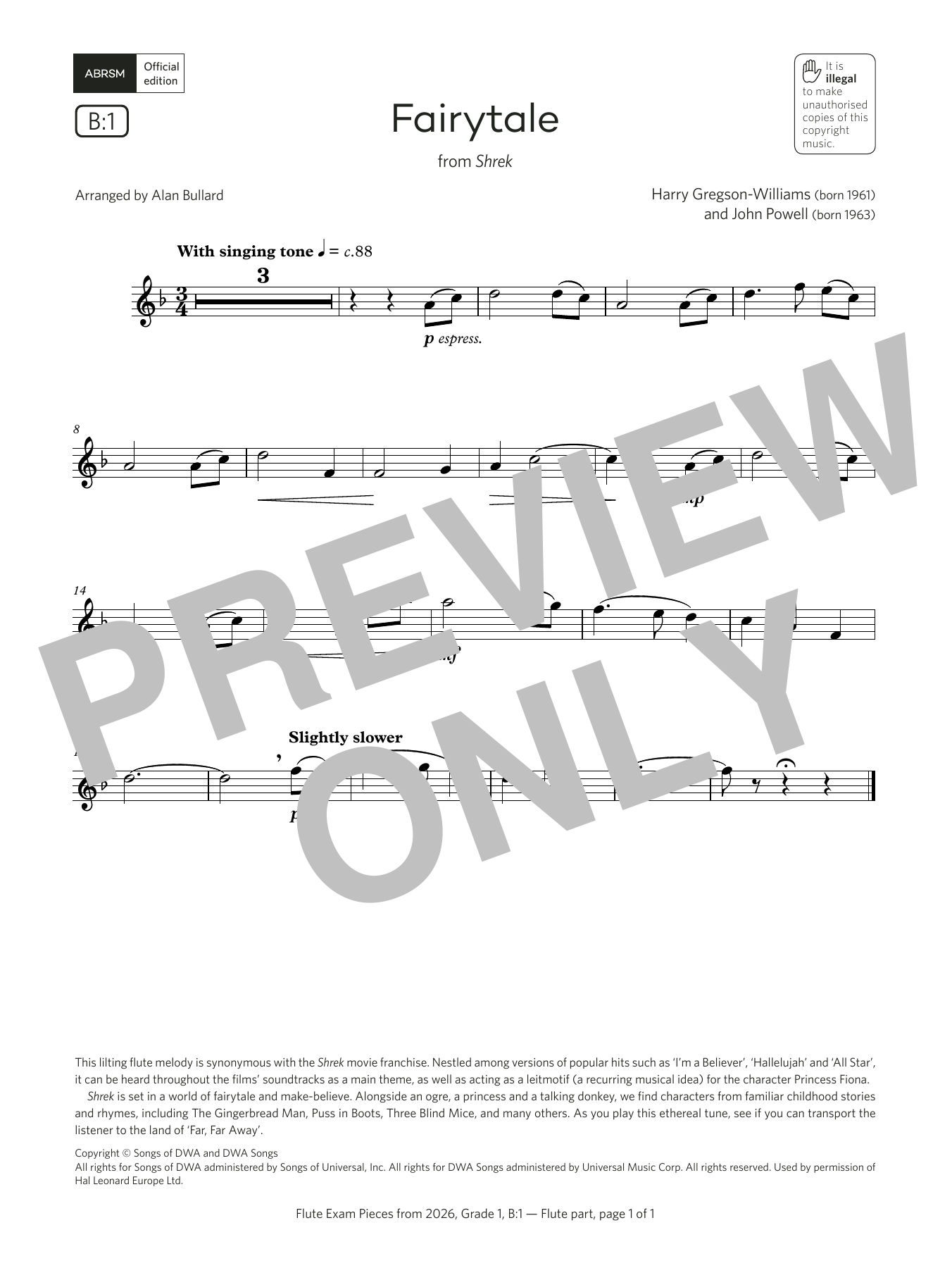 Download Harry Gregson-Williams Fairytale (Grade 1, list B1, from the ABRSM Flute Syllabus from 2026) Sheet Music and learn how to play Flute Solo PDF digital score in minutes