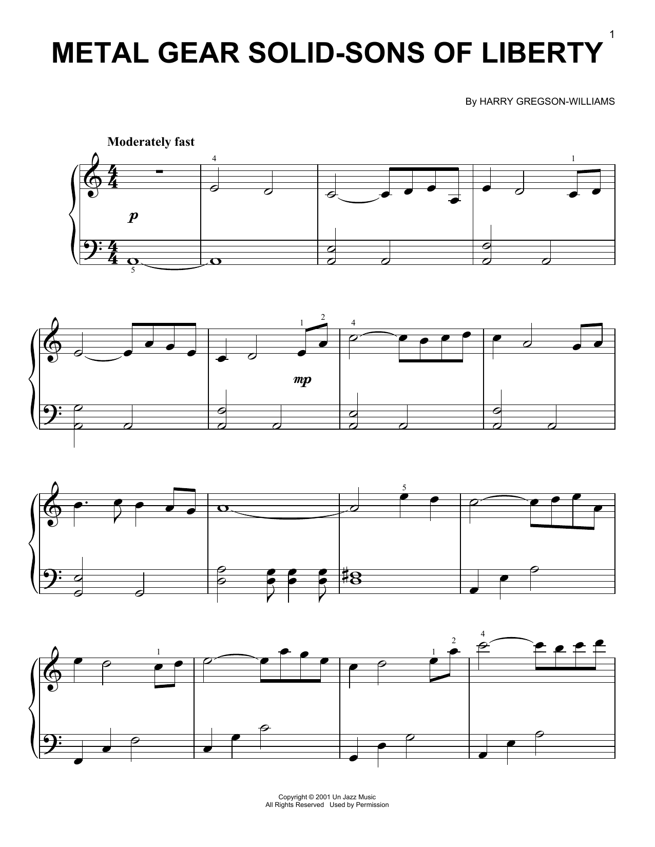 Download Harry Gregson-Williams Metal Gear Solid - Sons Of Liberty Sheet Music and learn how to play Easy Piano PDF digital score in minutes