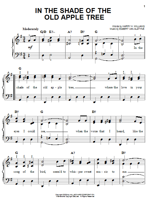 Download Harry H. Williams In The Shade Of The Old Apple Tree Sheet Music and learn how to play Piano, Vocal & Guitar Chords (Right-Hand Melody) PDF digital score in minutes