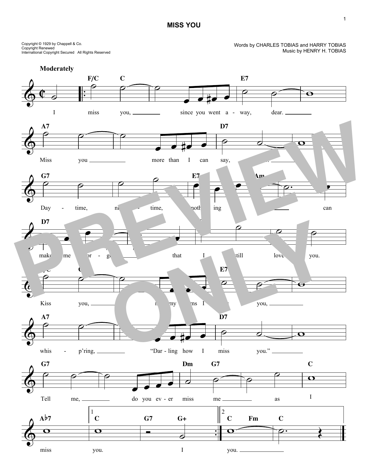Download Harry Henry Miss You Sheet Music and learn how to play Melody Line, Lyrics & Chords PDF digital score in minutes