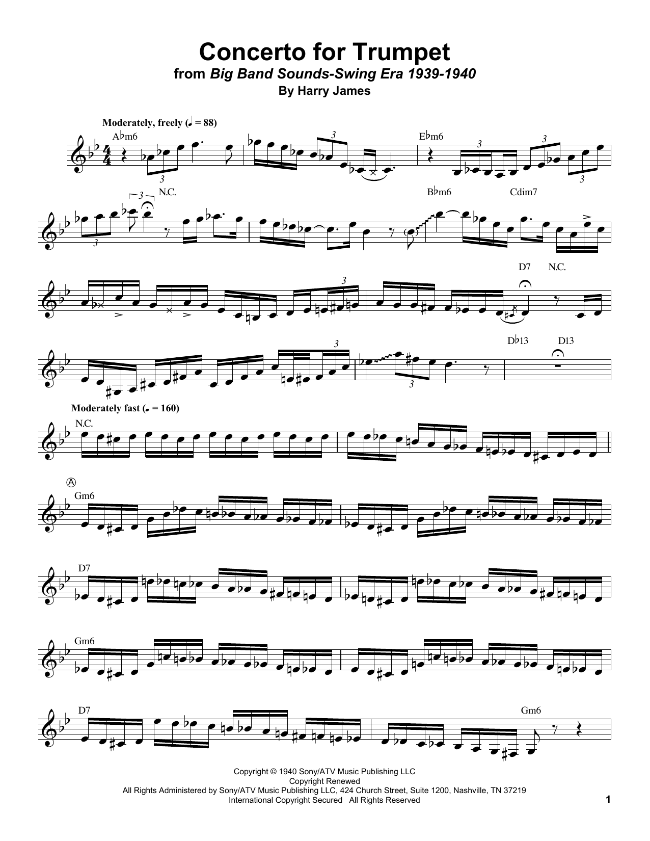 Download Harry James Concerto For Trumpet Sheet Music and learn how to play Trumpet Transcription PDF digital score in minutes