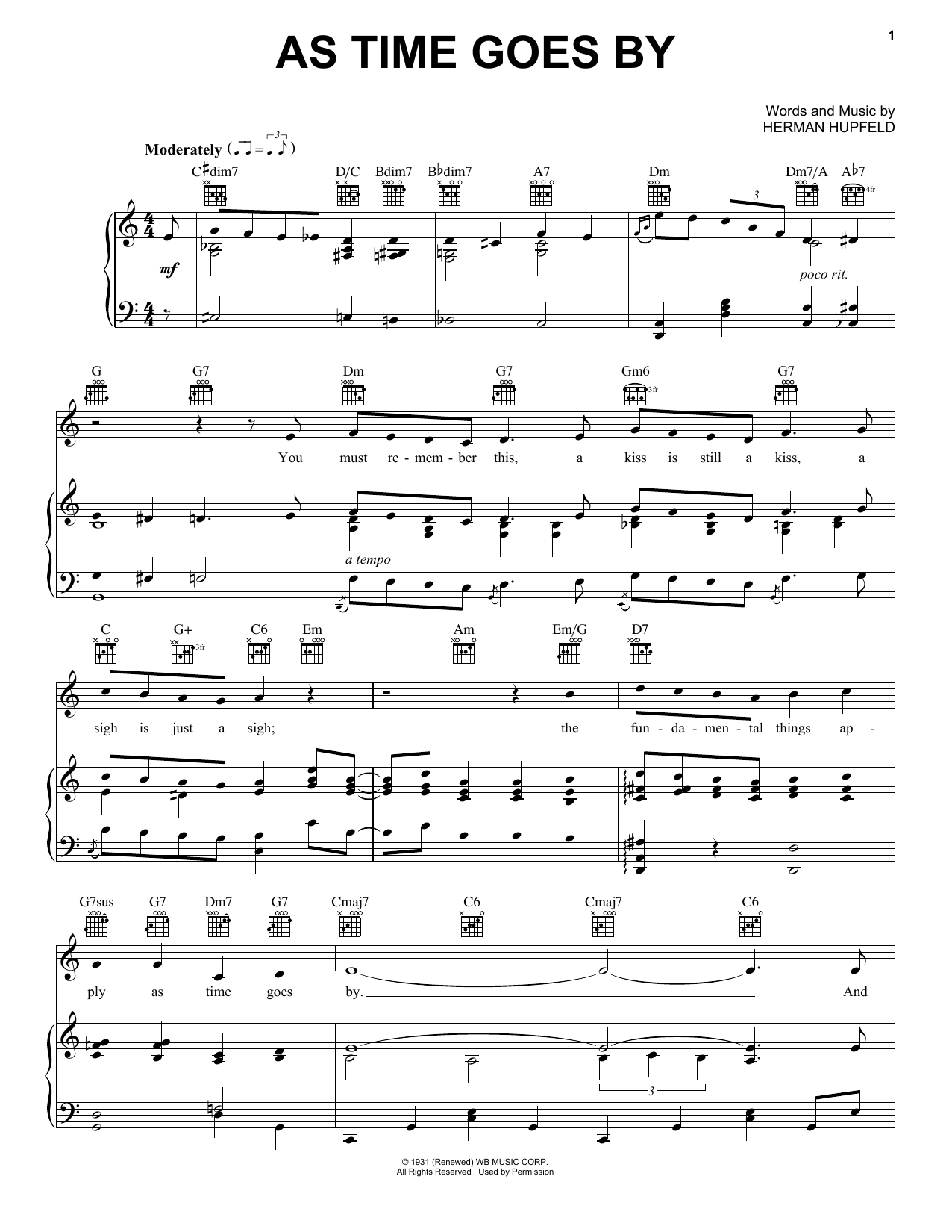 Download Harry Nilsson As Time Goes By Sheet Music and learn how to play Piano, Vocal & Guitar (Right-Hand Melody) PDF digital score in minutes