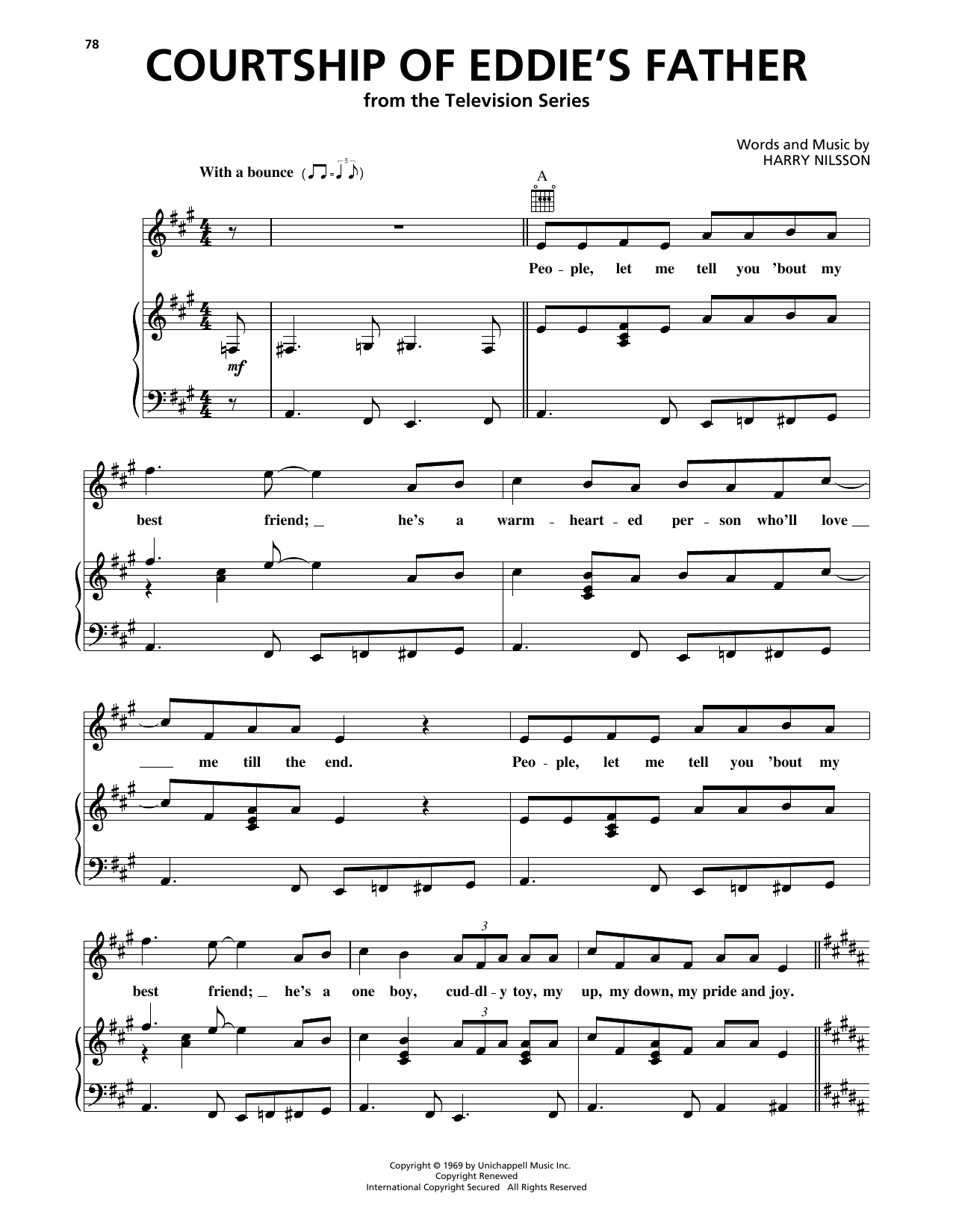 Download Harry Nilsson Courtship Of Eddie's Father Sheet Music and learn how to play Piano, Vocal & Guitar Chords (Right-Hand Melody) PDF digital score in minutes