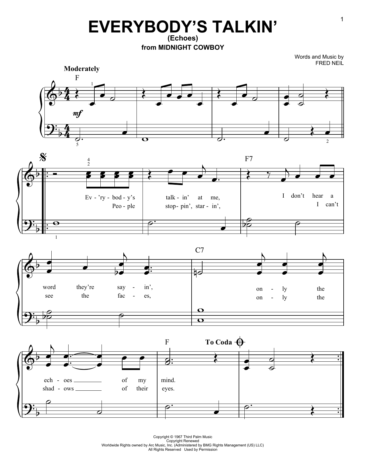 Download Harry Nilsson Everybody's Talkin' (Echoes) Sheet Music and learn how to play Viola PDF digital score in minutes