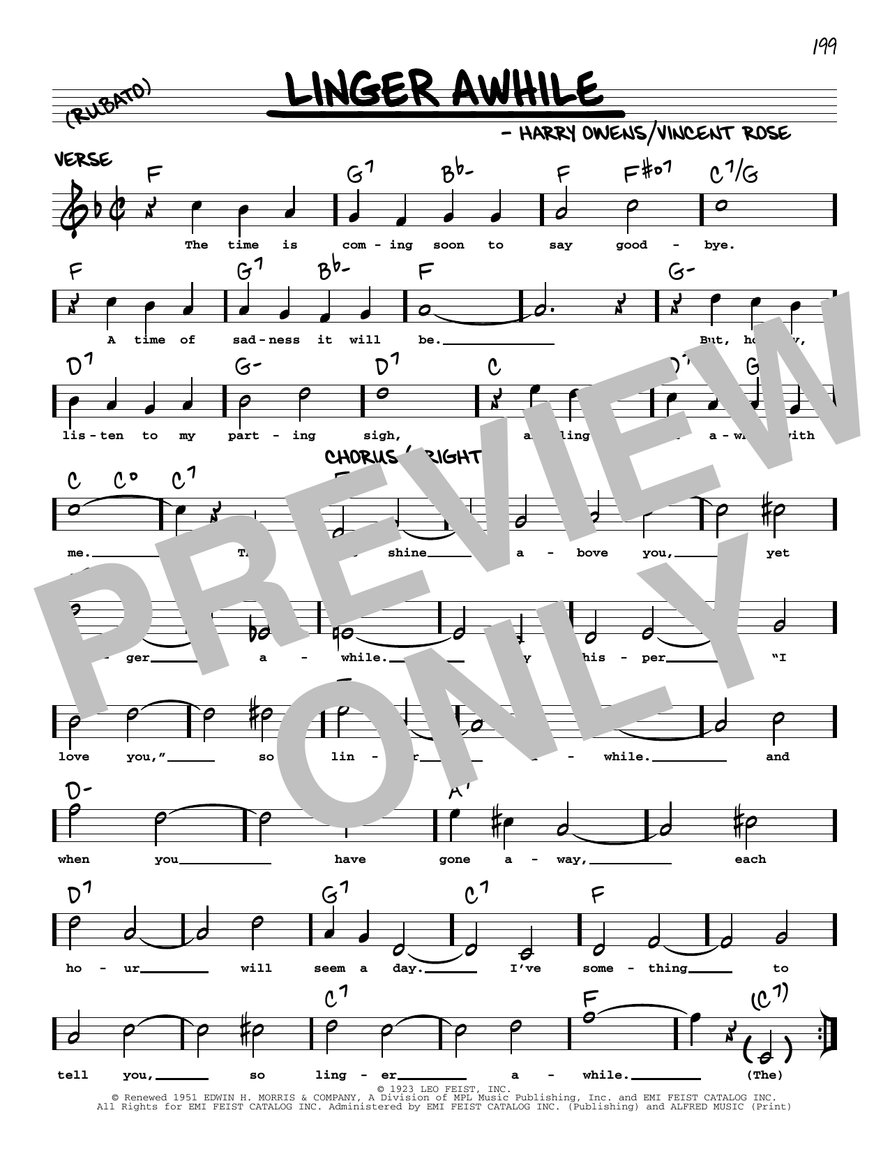Download Harry Owens Linger Awhile (arr. Robert Rawlins) Sheet Music and learn how to play Real Book – Melody, Lyrics & Chords PDF digital score in minutes