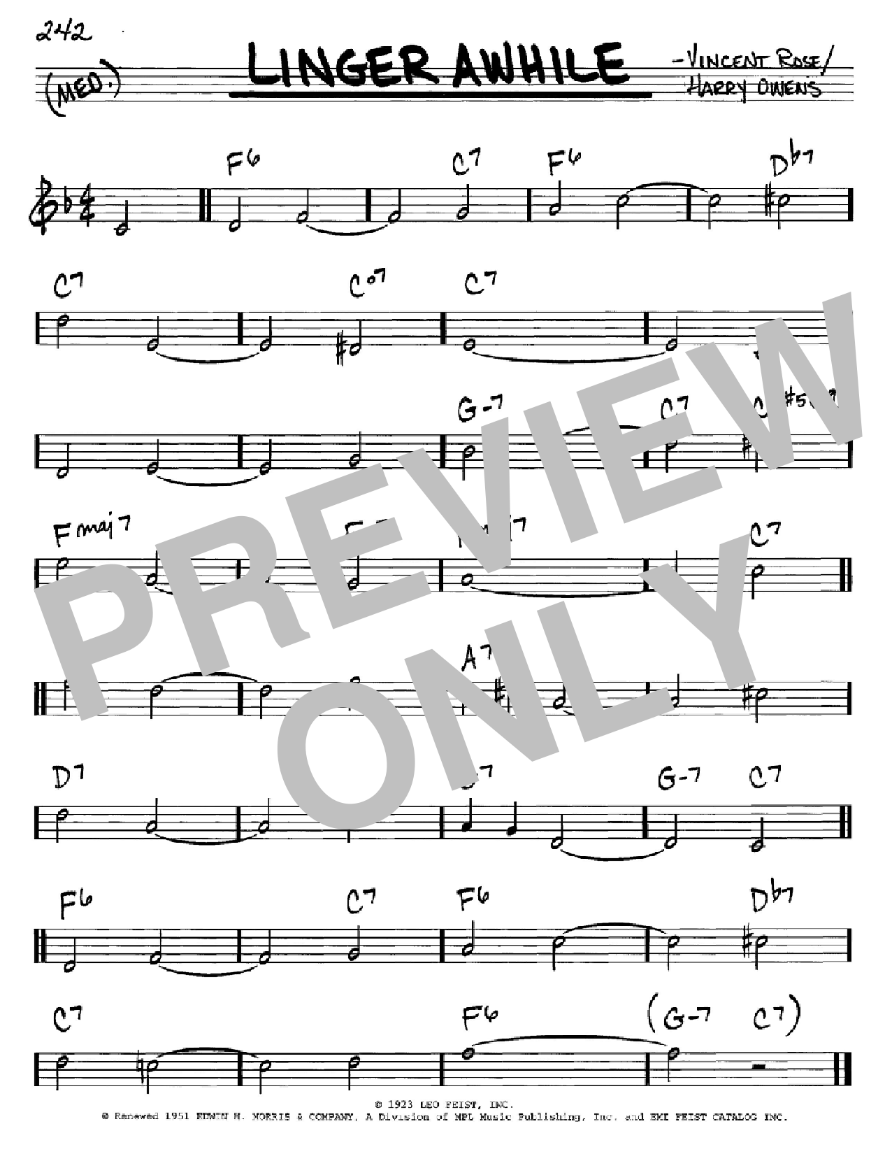 Download Harry Owens Linger Awhile Sheet Music and learn how to play Real Book - Melody & Chords - C Instruments PDF digital score in minutes