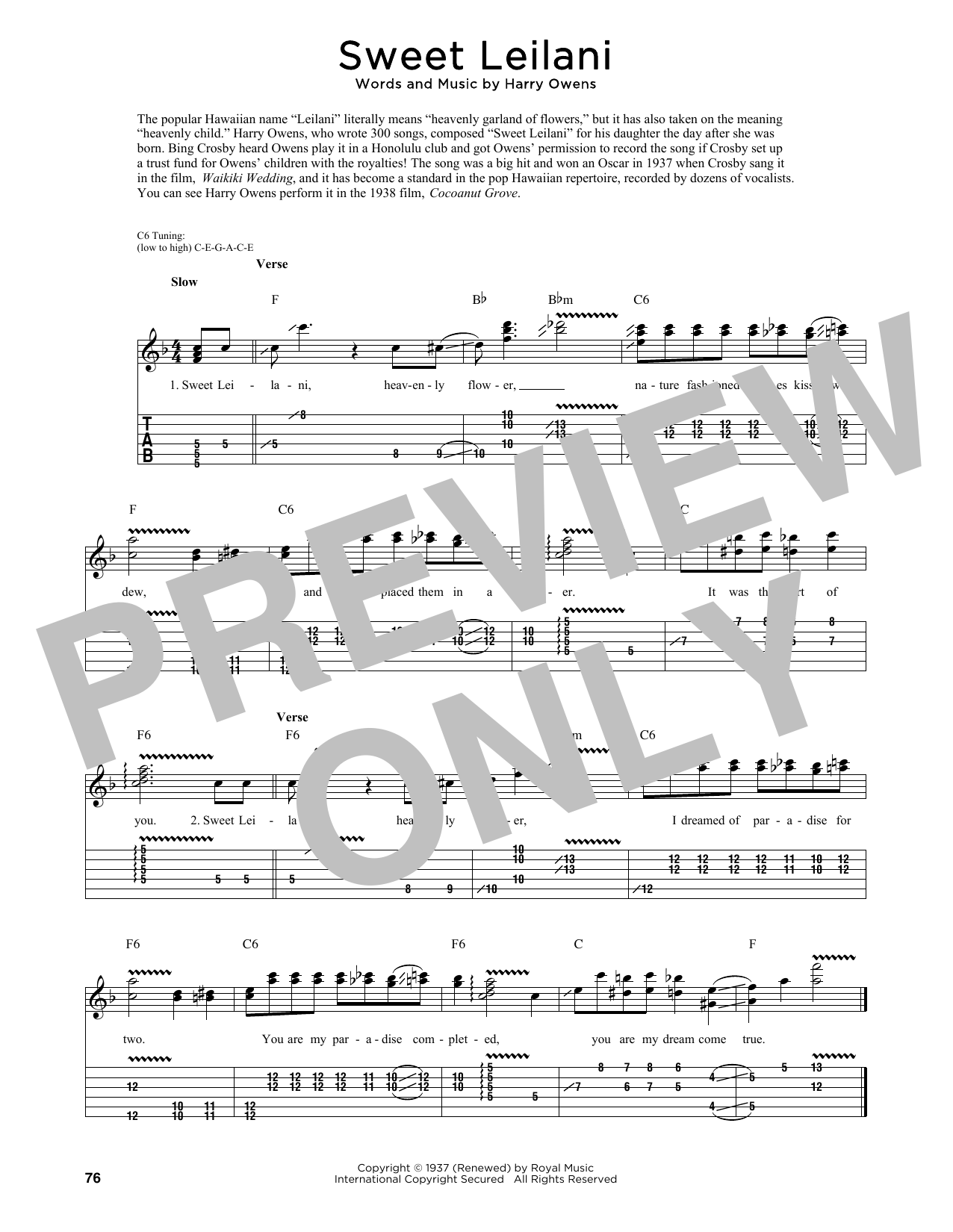 Download Harry Owens Sweet Leilani (arr. Fred Sokolow) Sheet Music and learn how to play Guitar Tab PDF digital score in minutes