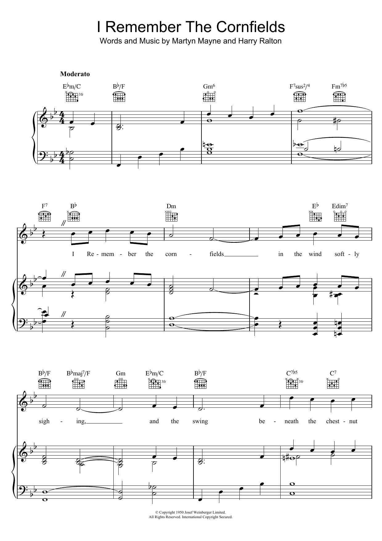 Download Harry Ralton I Remember The Cornfields Sheet Music and learn how to play Piano, Vocal & Guitar (Right-Hand Melody) PDF digital score in minutes