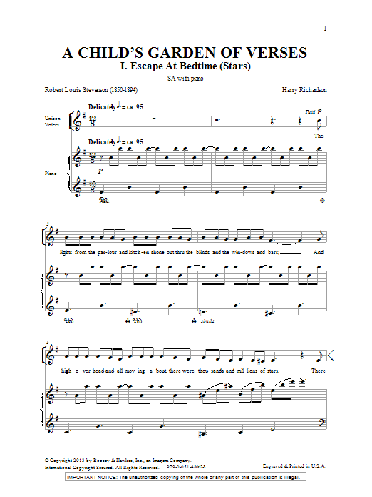 Download Harry Richardson A Child's Garden Of Verses Sheet Music and learn how to play SSA PDF digital score in minutes