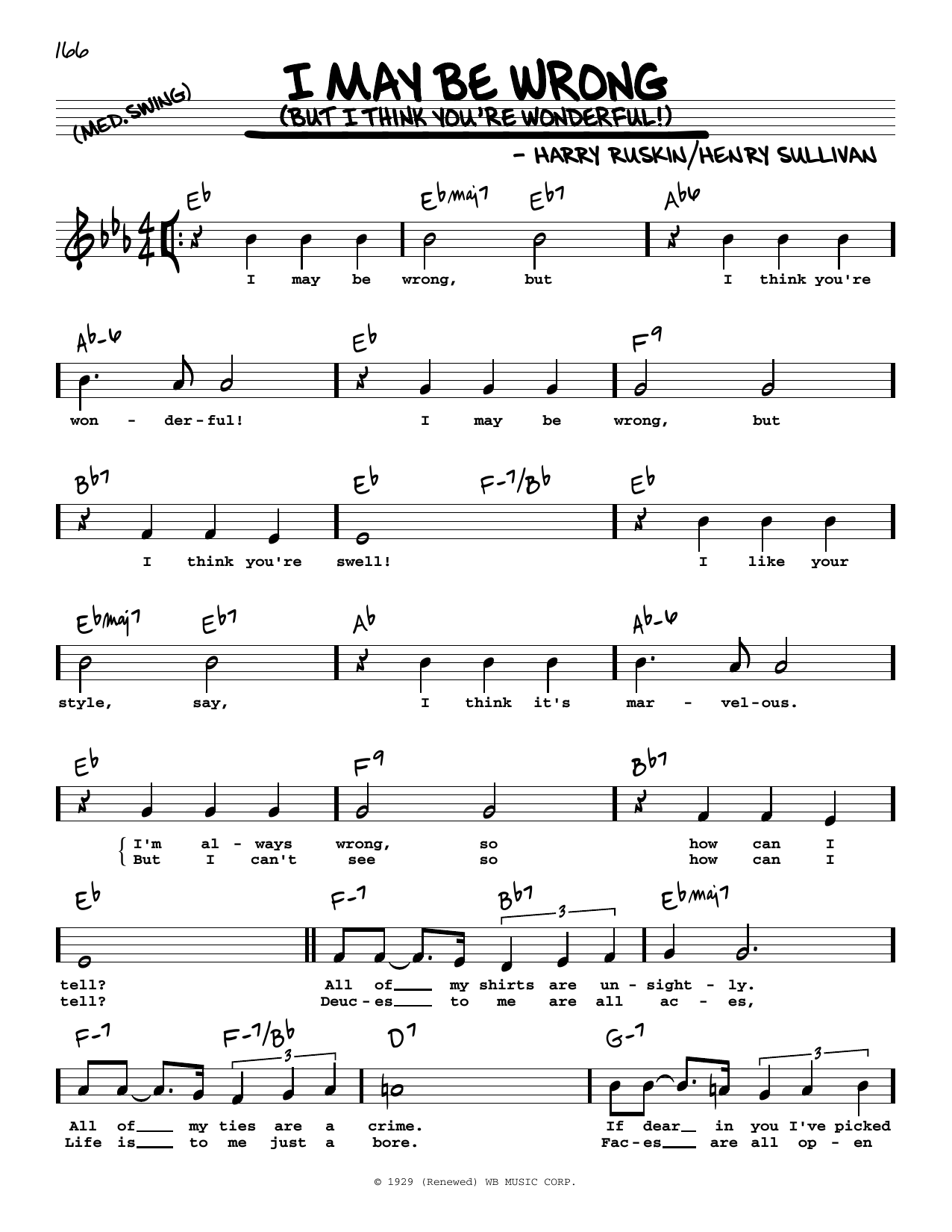 Download Harry Ruskin I May Be Wrong (But I Think You're Wonderful!) (High Voice) Sheet Music and learn how to play Real Book – Melody, Lyrics & Chords PDF digital score in minutes