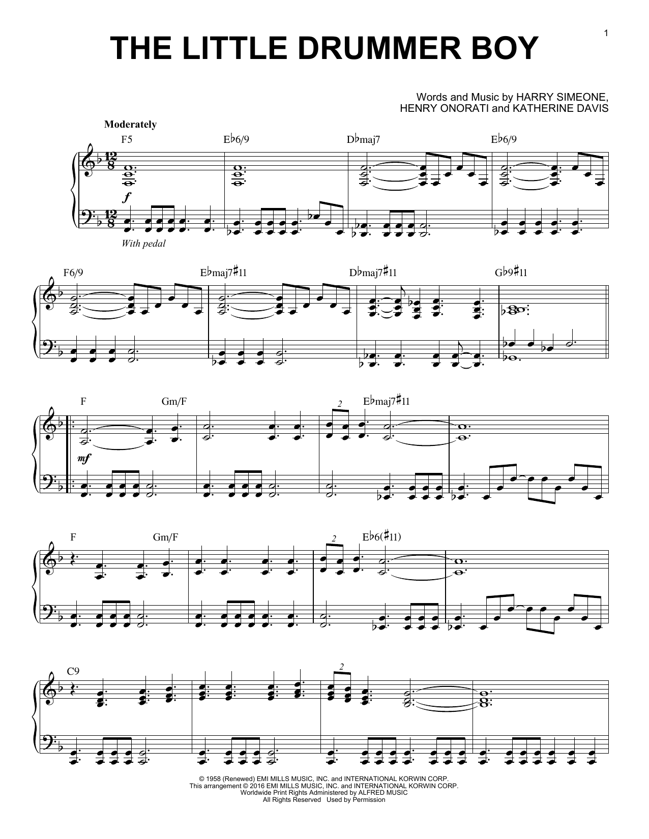 Download Harry Simeone The Little Drummer Boy Sheet Music and learn how to play Piano PDF digital score in minutes