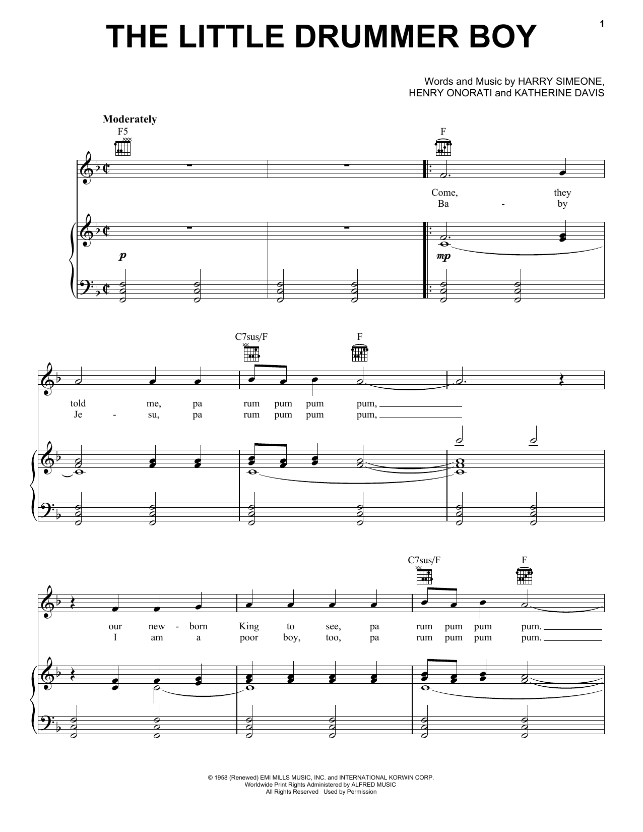 Download Harry Simeone The Little Drummer Boy Sheet Music and learn how to play Marimba Solo PDF digital score in minutes